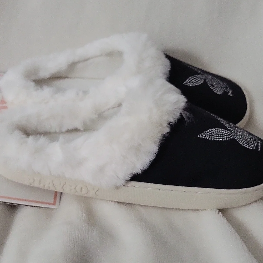 Playboy Black and White Slippers - Picture 5 of 8